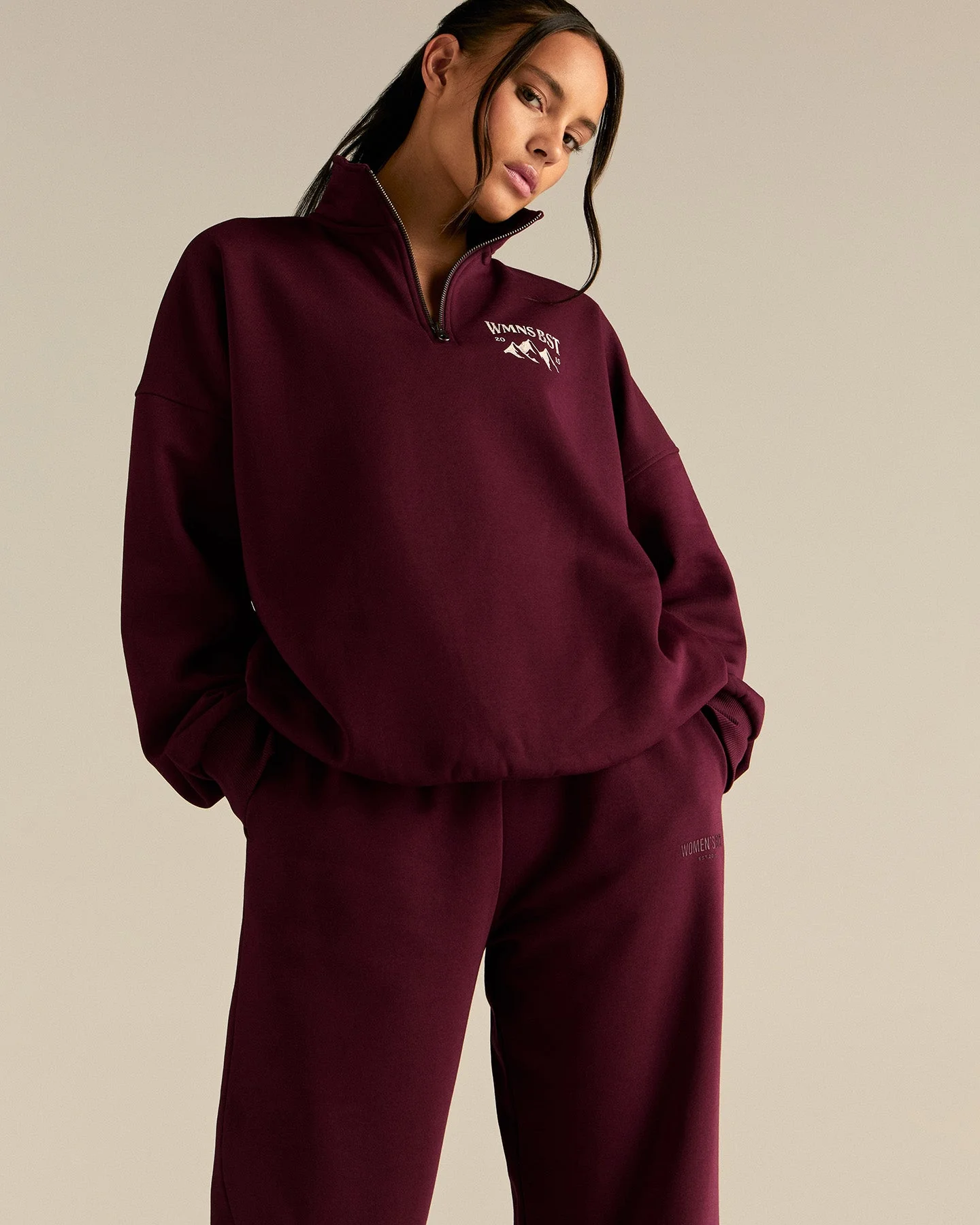 Comfort Cozy Straight Leg Joggers | Merlot - Image 3