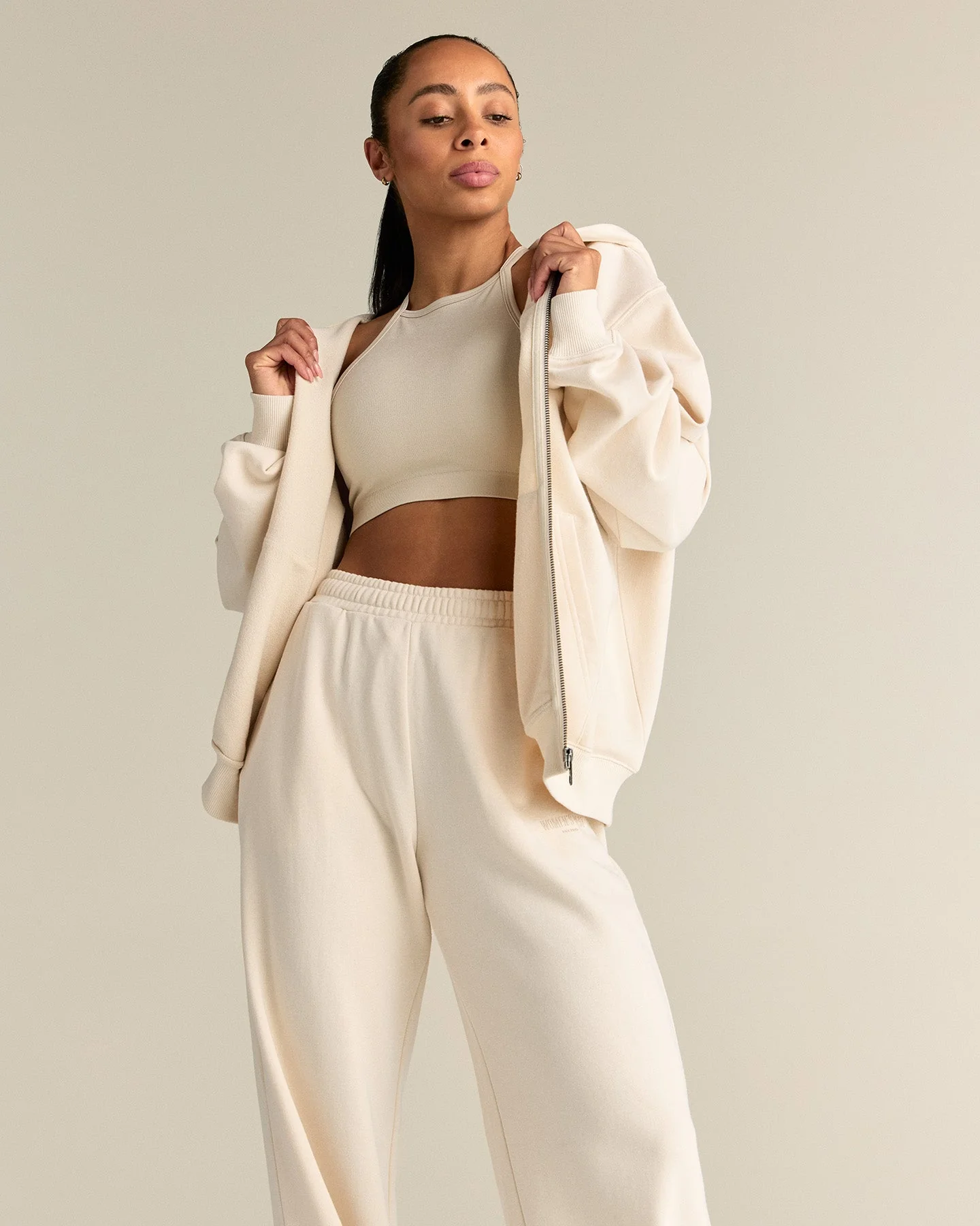 Comfort Lightweight Oversized Zip Up Hoodie | Off White - Image 8