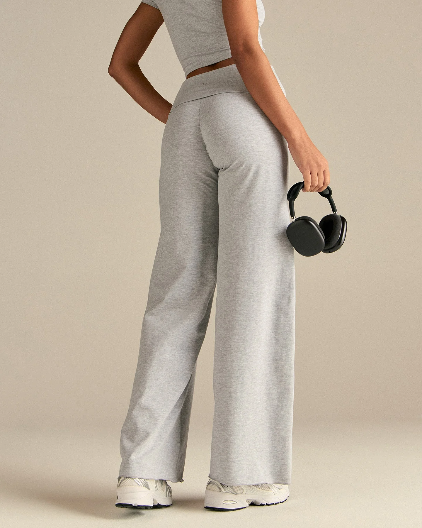Cotton Contour Fold Over Straight Leg Pants | Grey Marl - Image 8