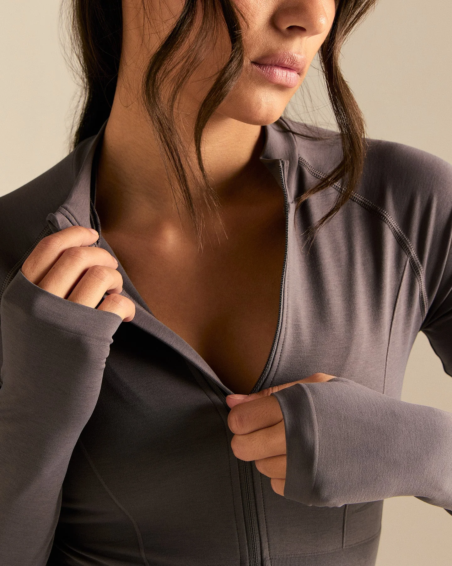 Define 2.0 Seamless Full Zip Midi Jacket | Slate Grey - Image 3