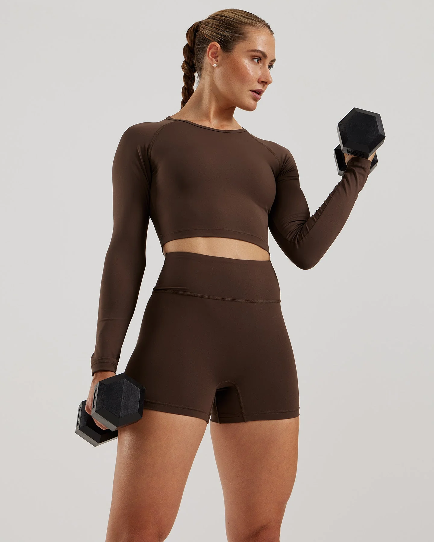 Essential Long Sleeve Crop Top | Cocoa - Image 2