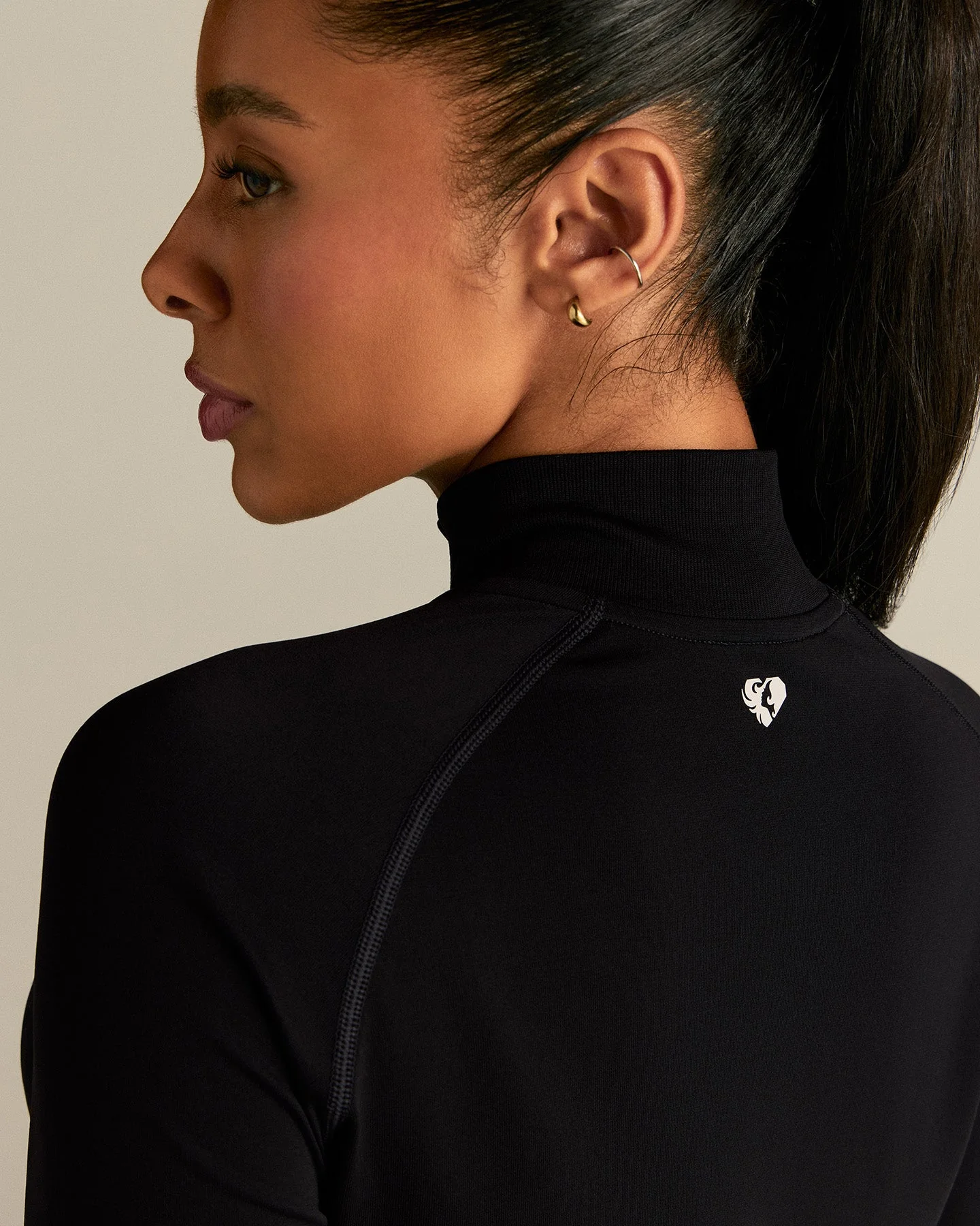 Lightweight Seamless 1/4 Zip Long Sleeve Top | Black - Image 2
