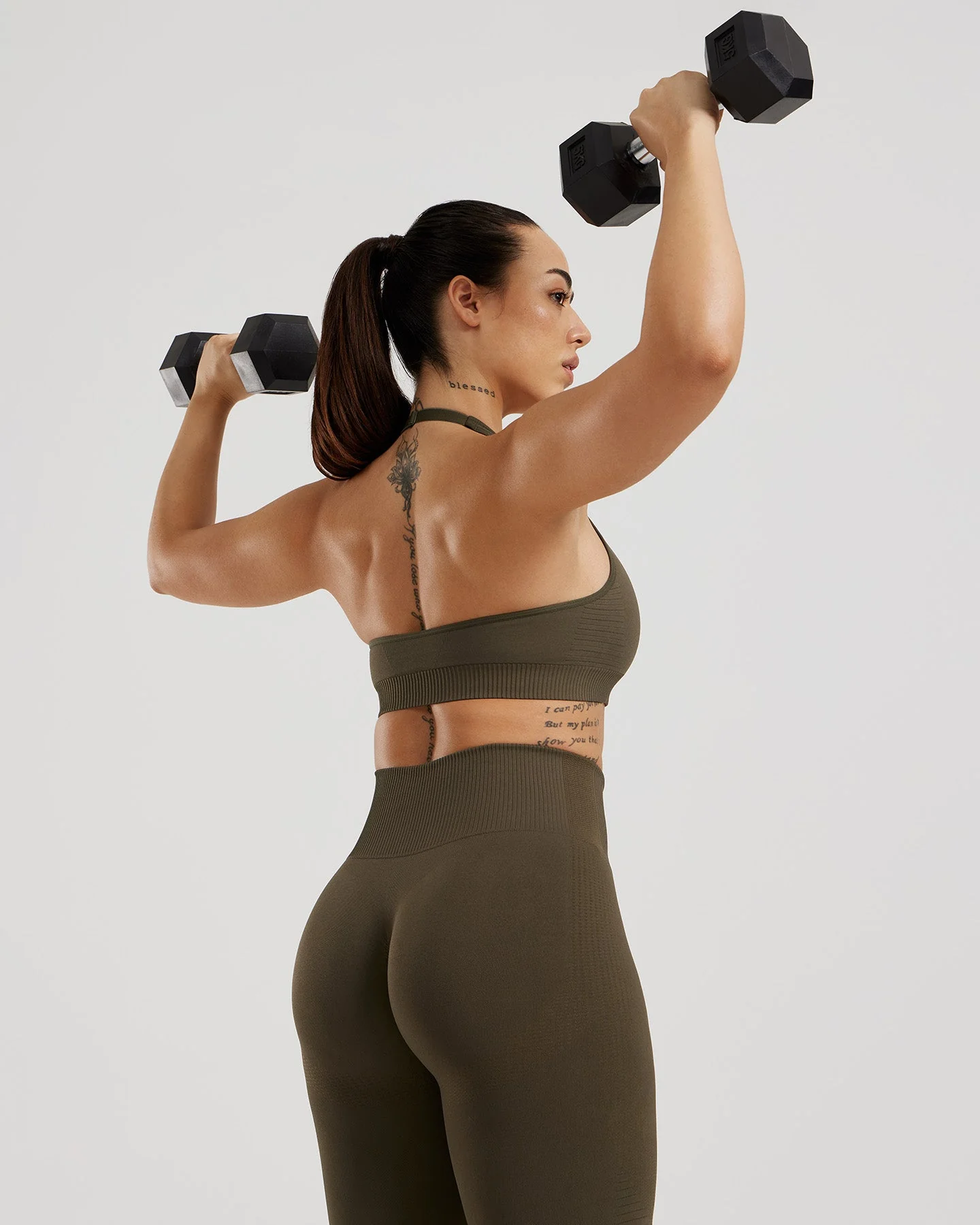 Power Seamless Halter Neck Bra | Dark Olive - Image 4