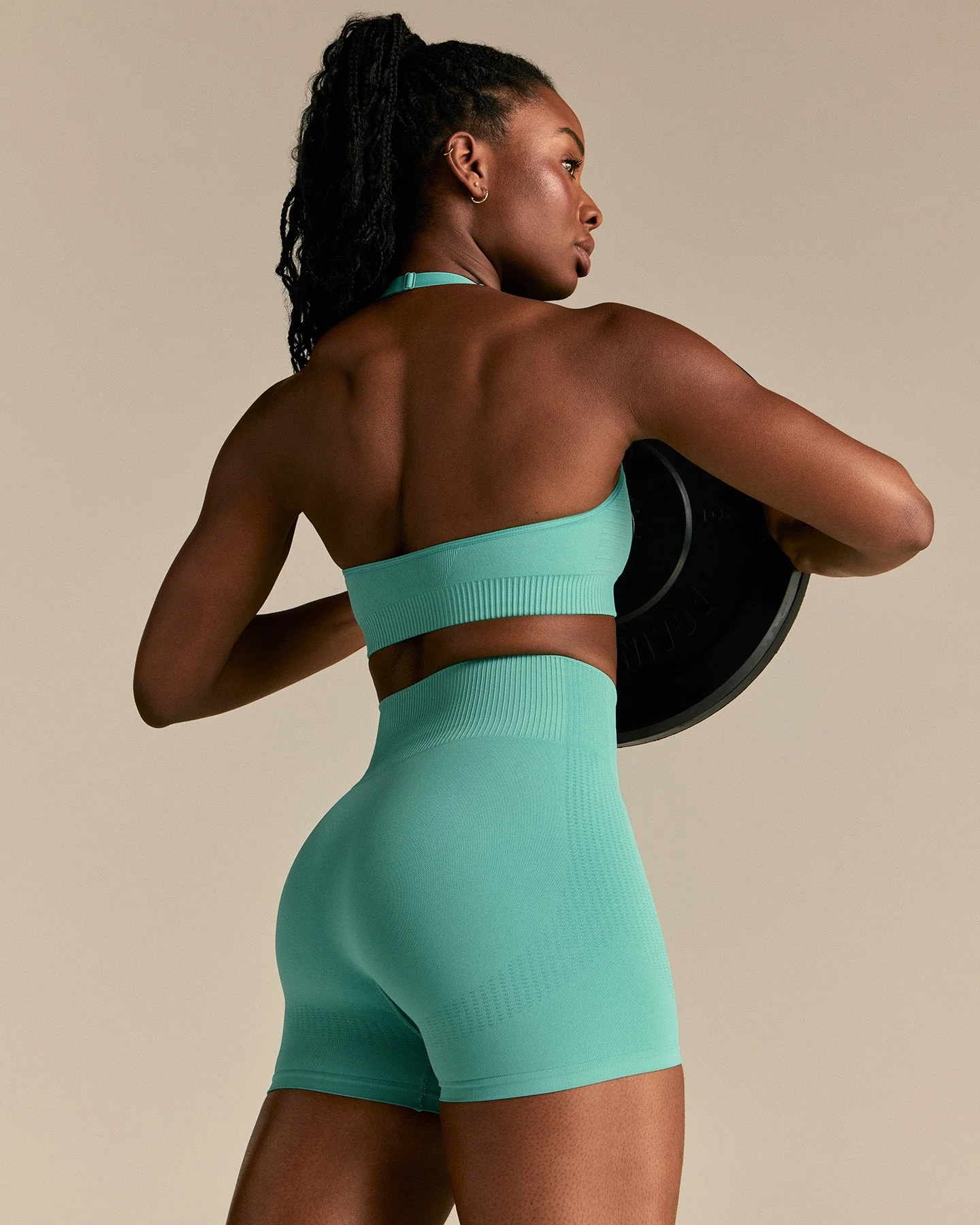 Power Seamless Halter Neck Bra | Marine Green - Image 2