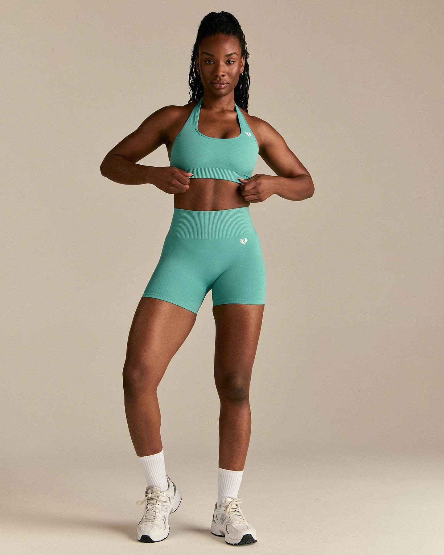 Power Seamless Halter Neck Bra | Marine Green - Image 3