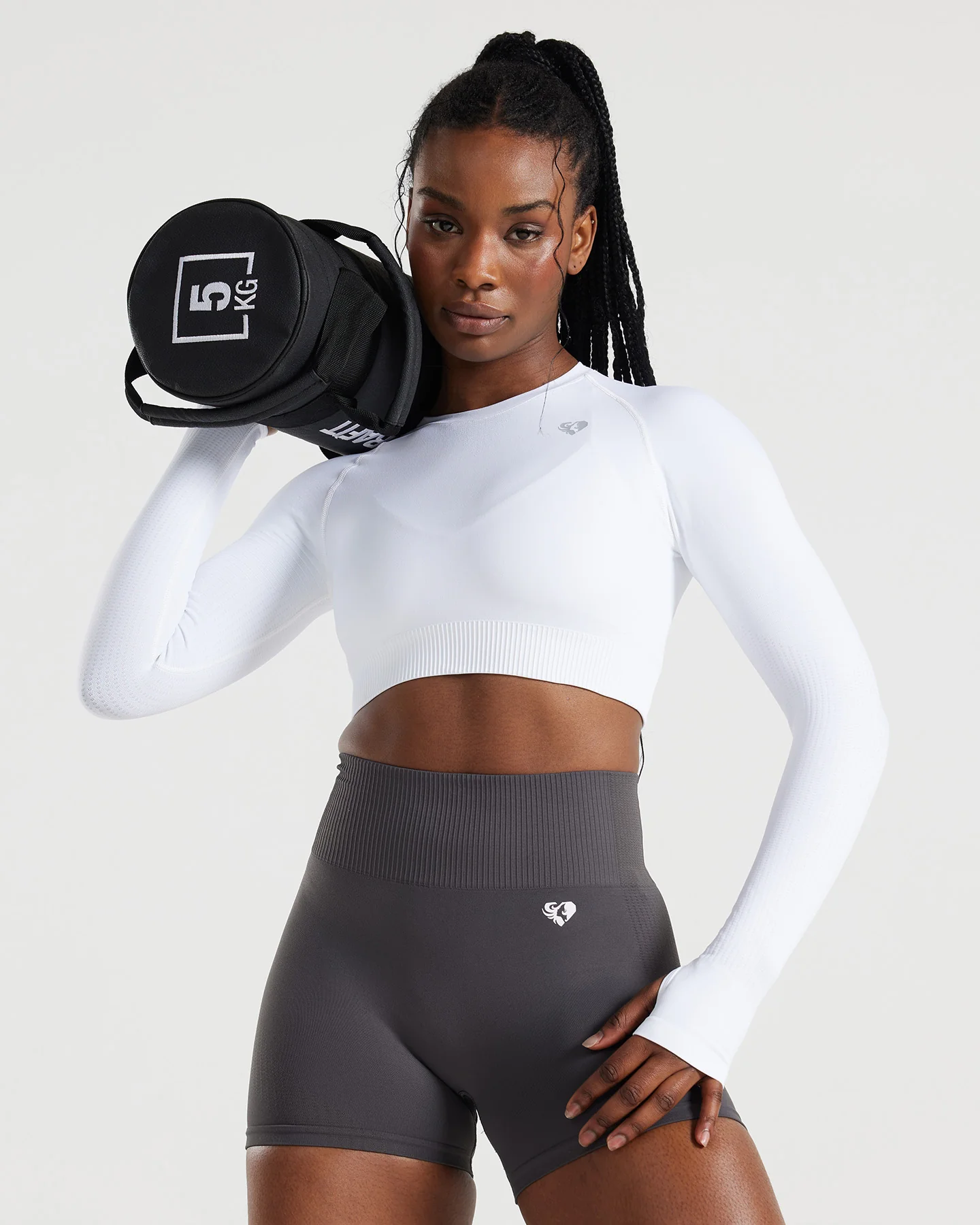 Power Seamless Long Sleeve Crop Top | White - Image 2