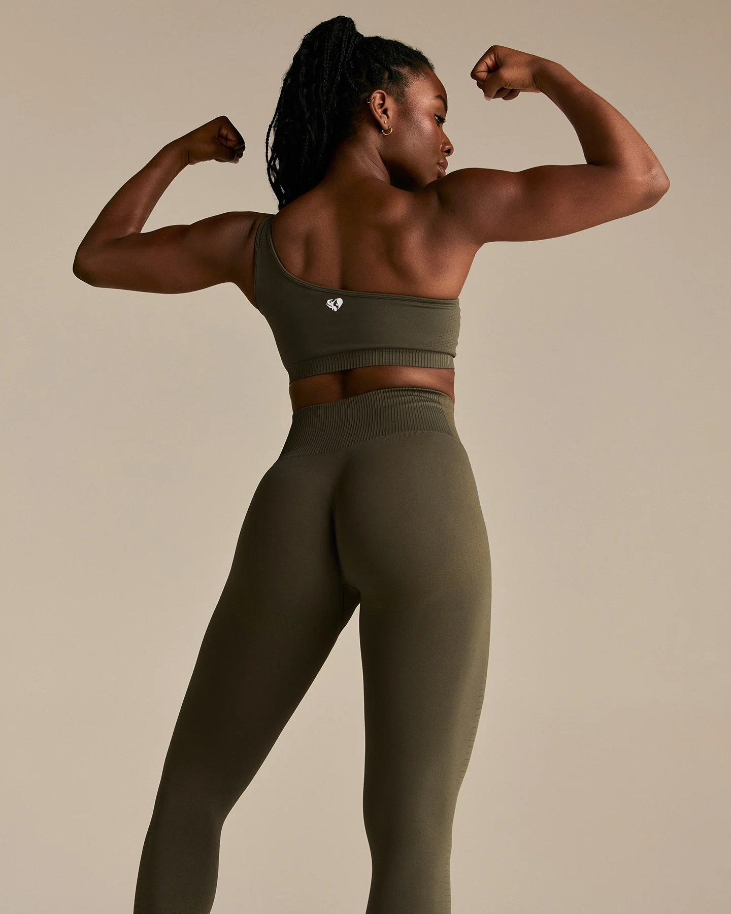 Power Seamless One Shoulder Bra | Dark Olive - Image 2