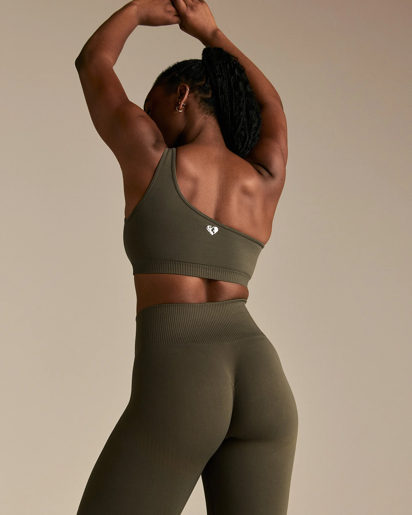 Power Seamless One Shoulder Bra | Dark Olive - Image 7