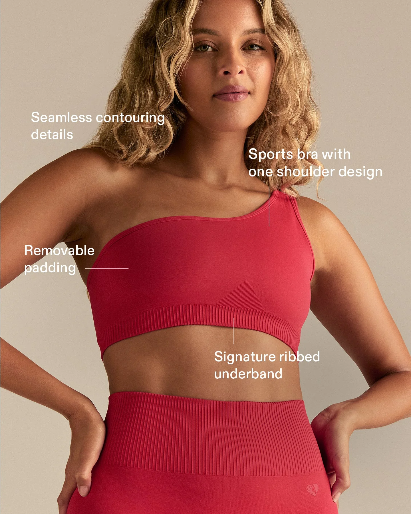 Power Seamless One Shoulder Bra | Spicy Red - Image 3