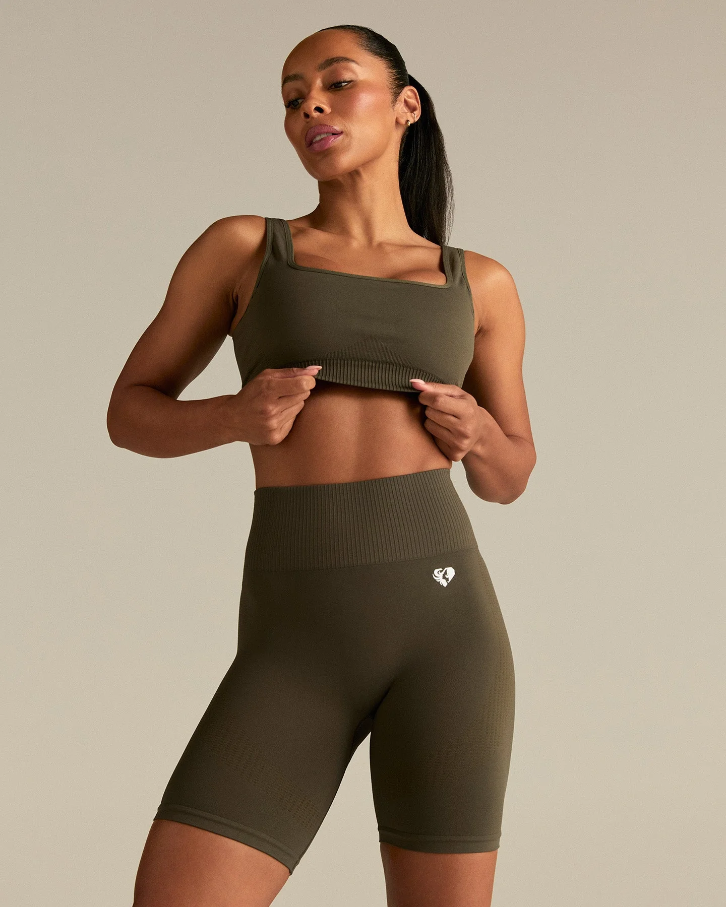 Power Seamless Open Back Mini Bra | Dark Olive - Image 6
