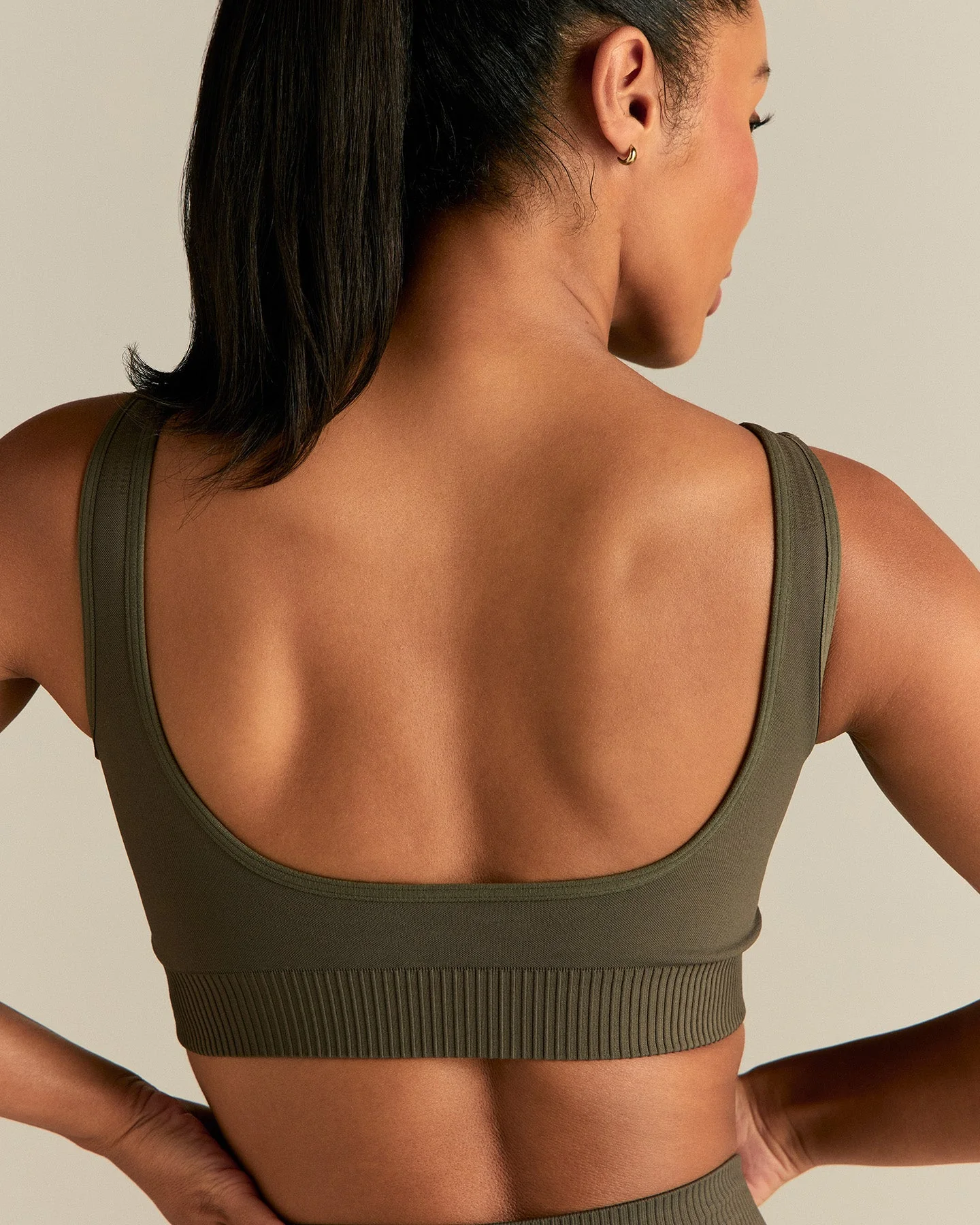 Power Seamless Open Back Mini Bra | Dark Olive - Image 7