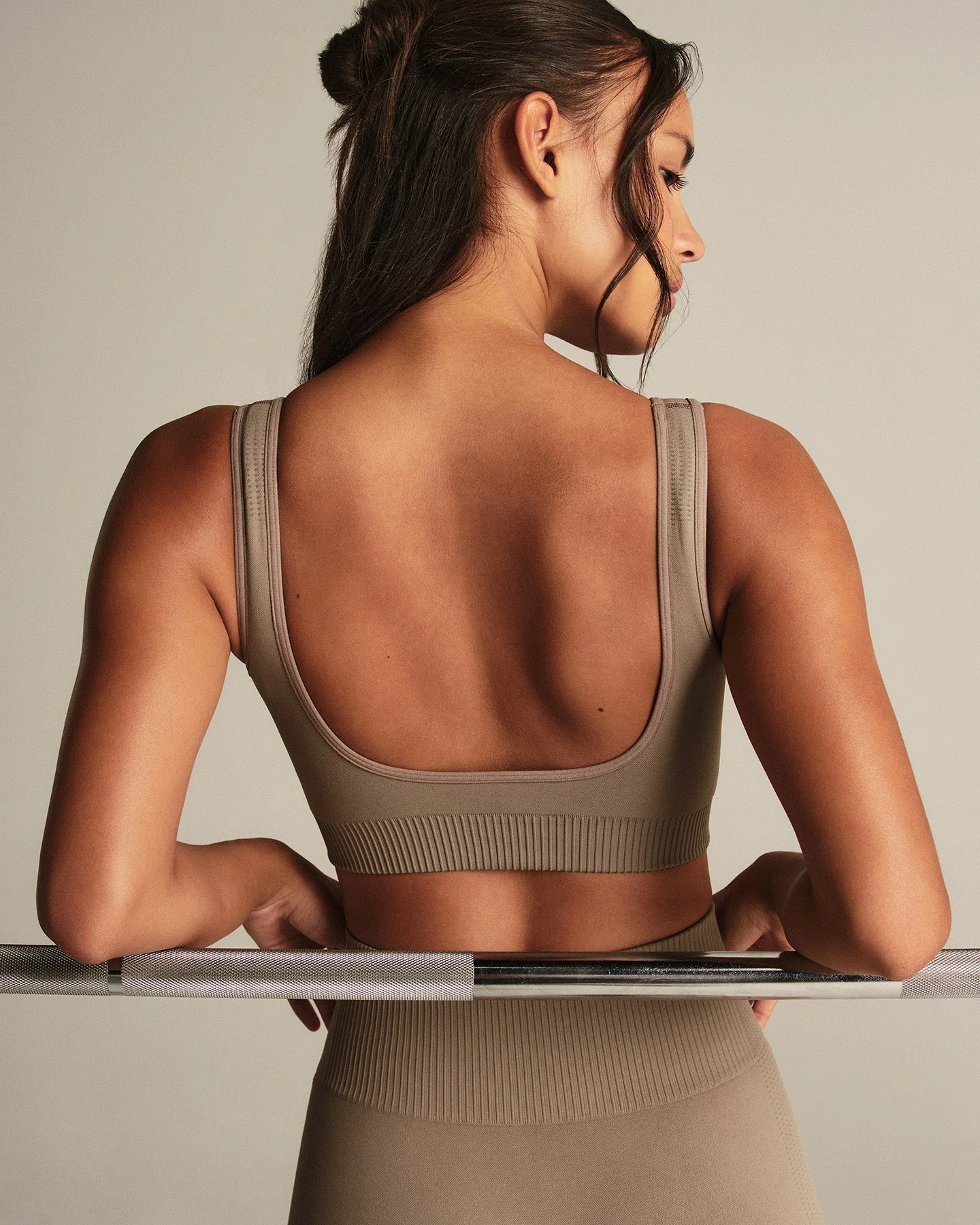 Power Seamless Open Back Mini Bra | Taupe Grey - Image 7