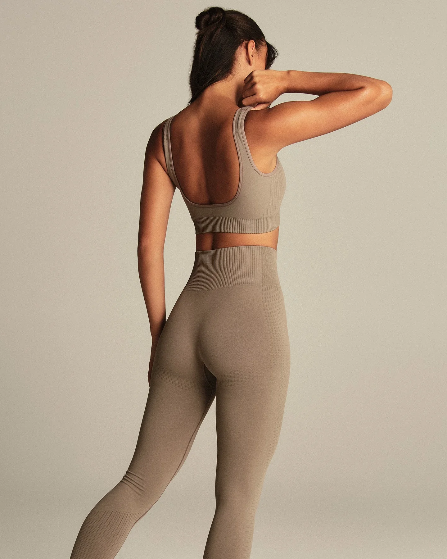 Power Seamless Open Back Mini Bra | Taupe Grey - Image 8