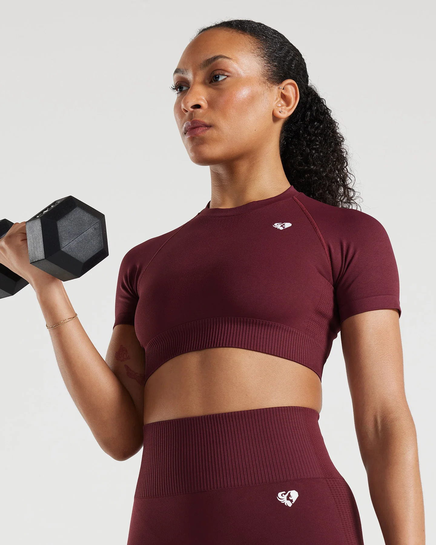 Power Seamless Short Sleeve Crop Top | Dark Cherry - Image 2