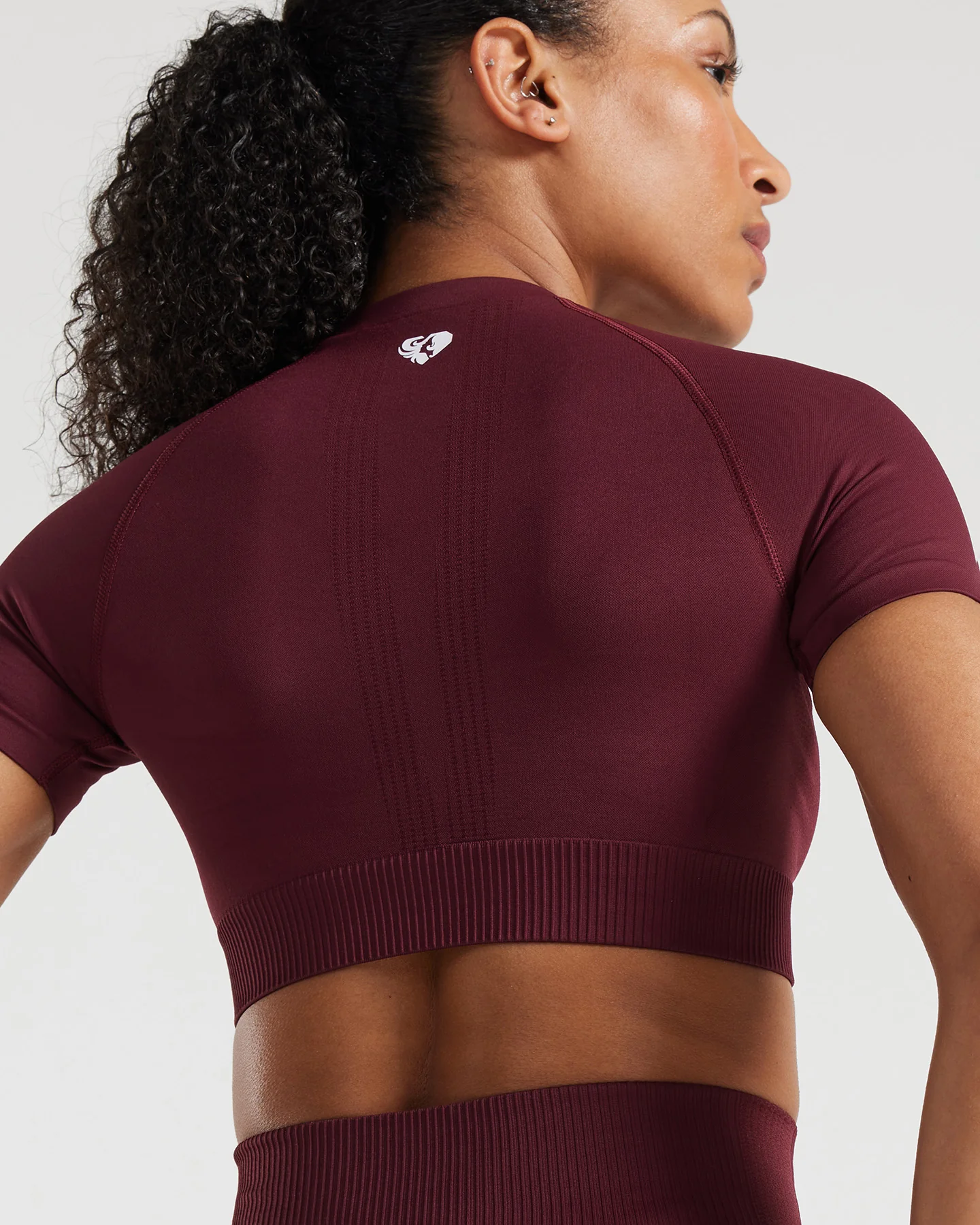 Power Seamless Short Sleeve Crop Top | Dark Cherry - Image 3