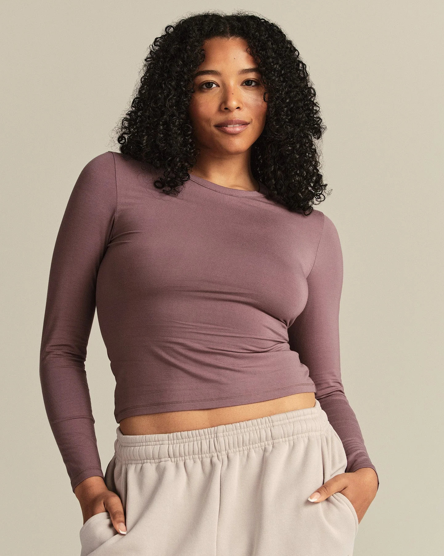 Smooth Contour Midi Crew Neck Long Sleeve T-Shirt | Deep Mocha