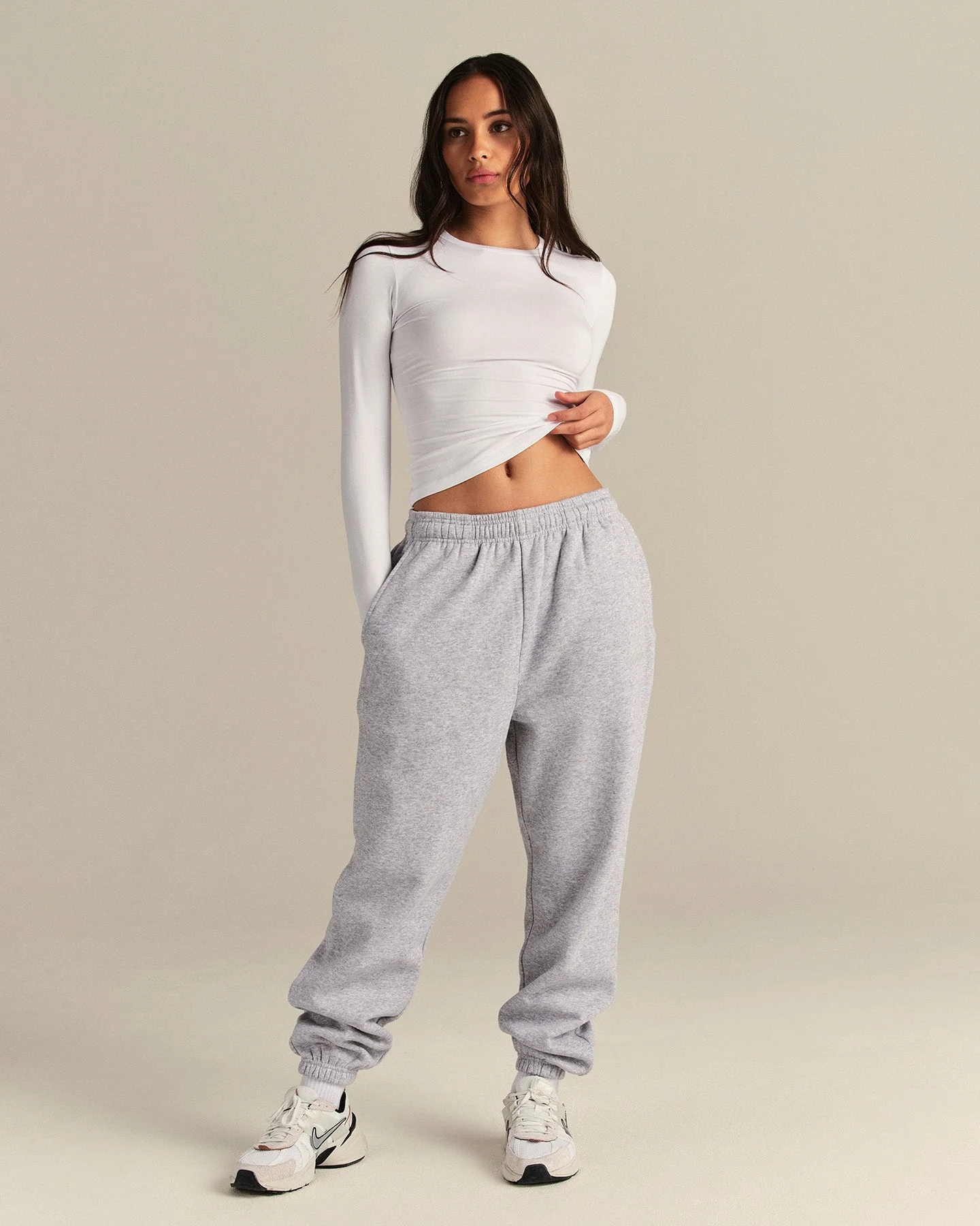 Smooth Contour Midi Crew Neck Long Sleeve T-Shirt | White - Image 3