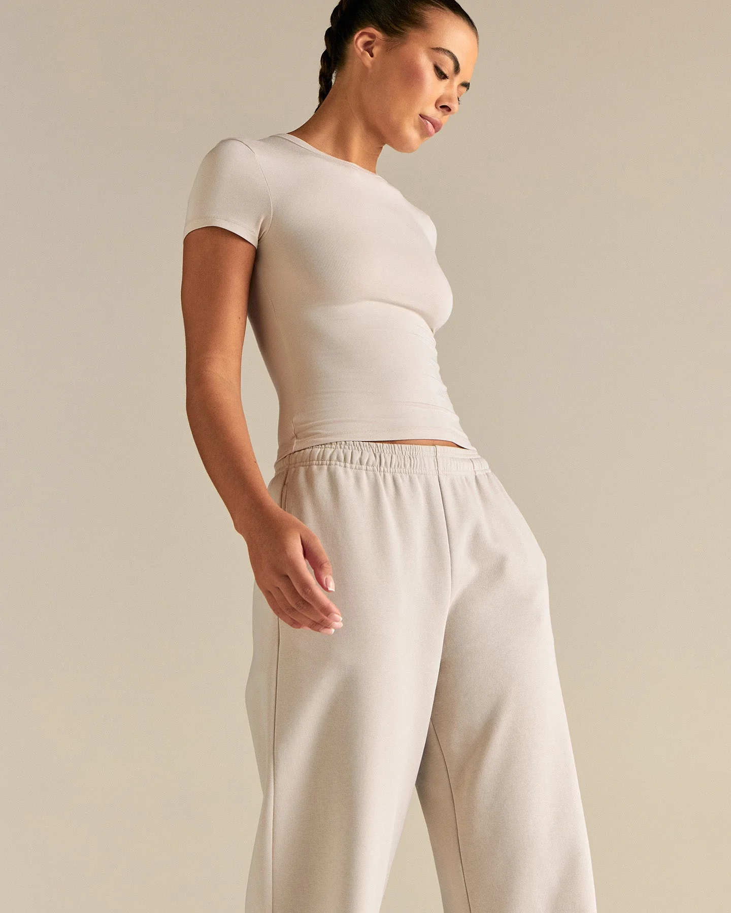 Smooth Contour Midi Short Sleeve T-Shirt | Stone - Image 4