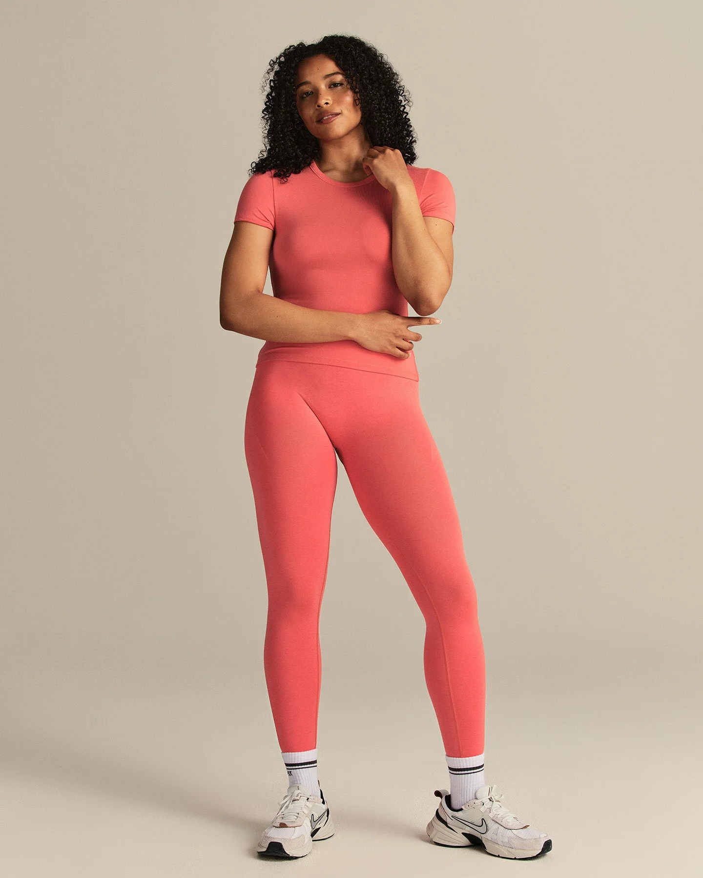 Smooth Contour Midi Short Sleeve T-Shirt | Sunlit Coral - Image 2