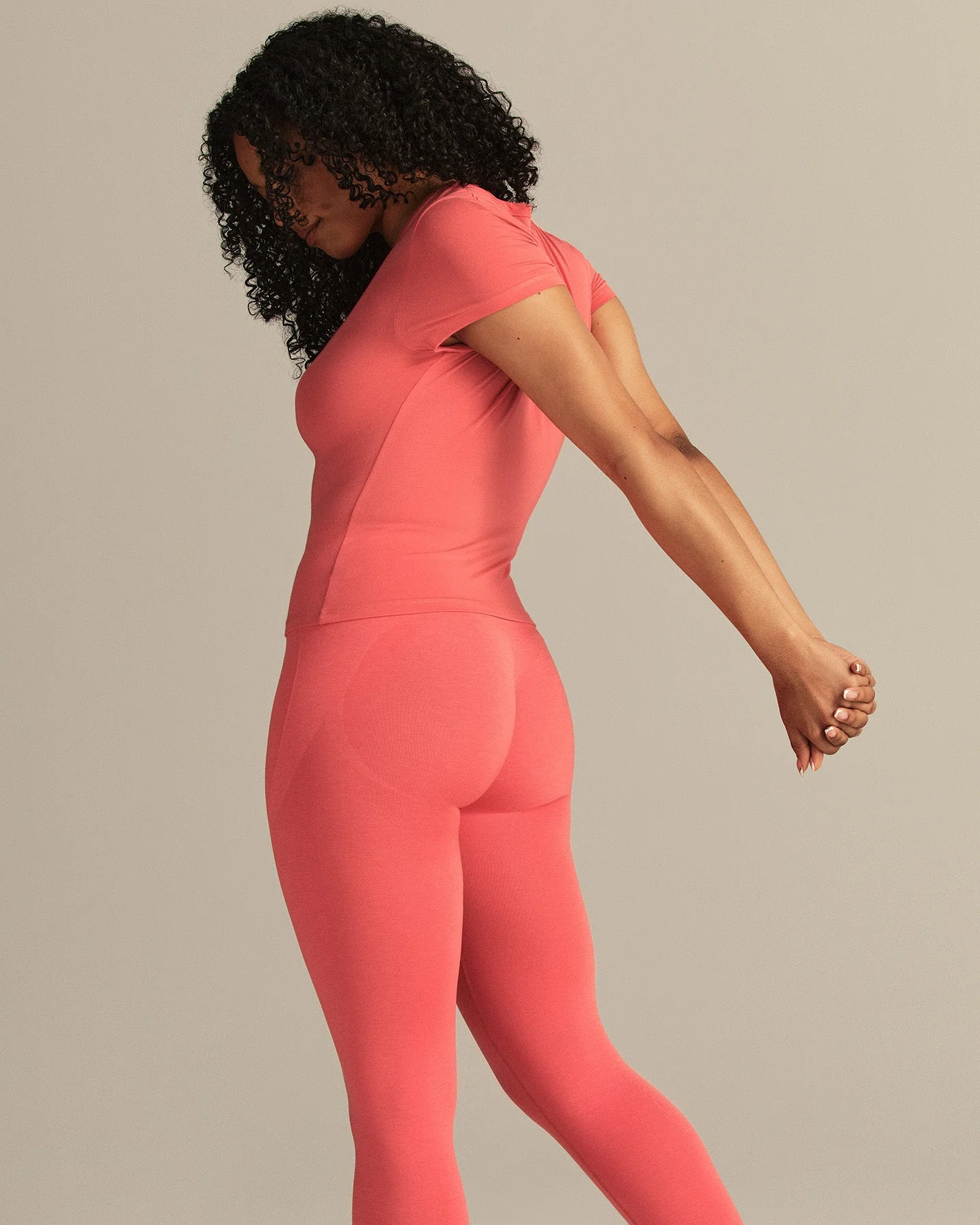 Smooth Contour Midi Short Sleeve T-Shirt | Sunlit Coral - Image 4