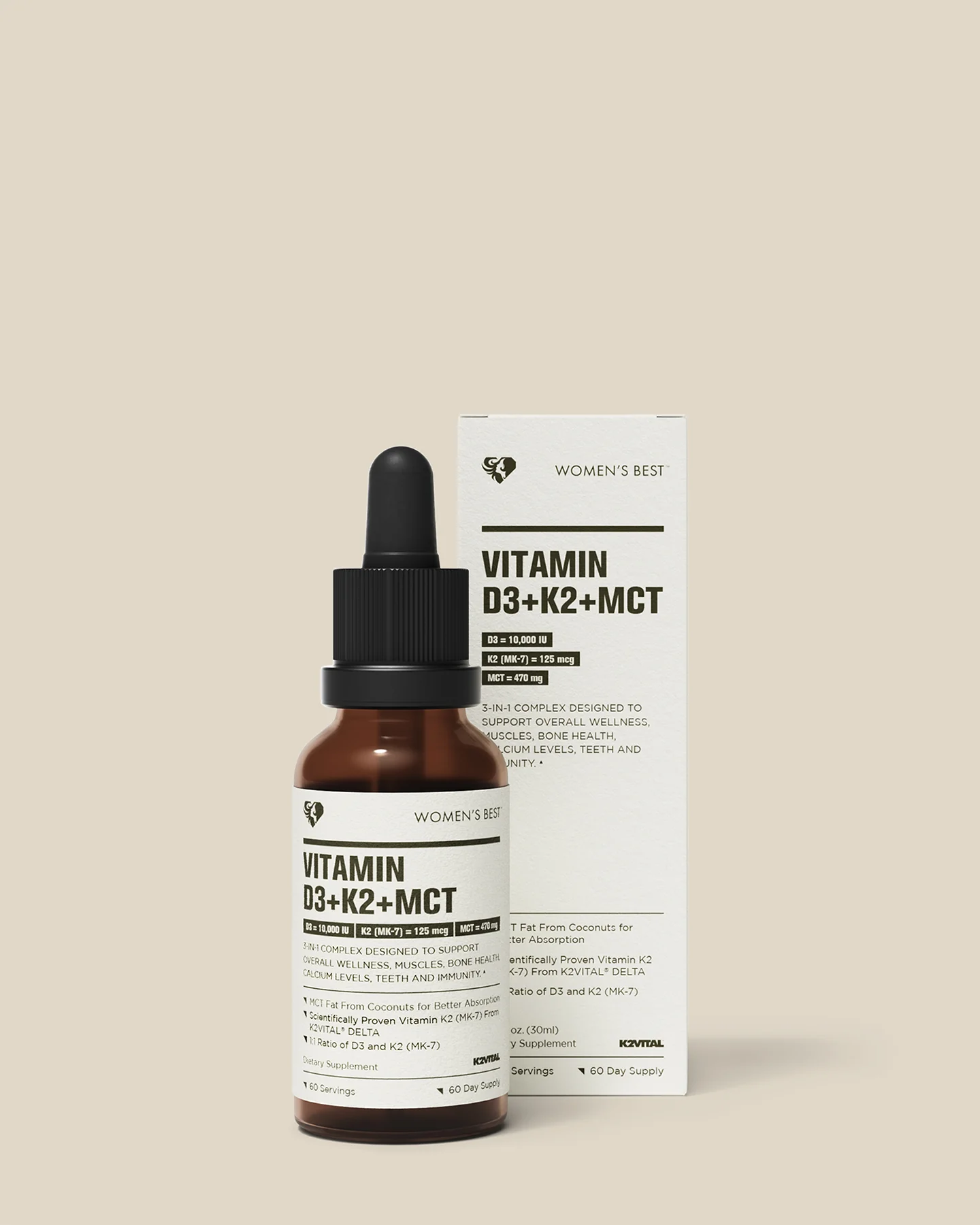 Vitamin D3 + K2 + MCT 10,000IU Liquid Drops